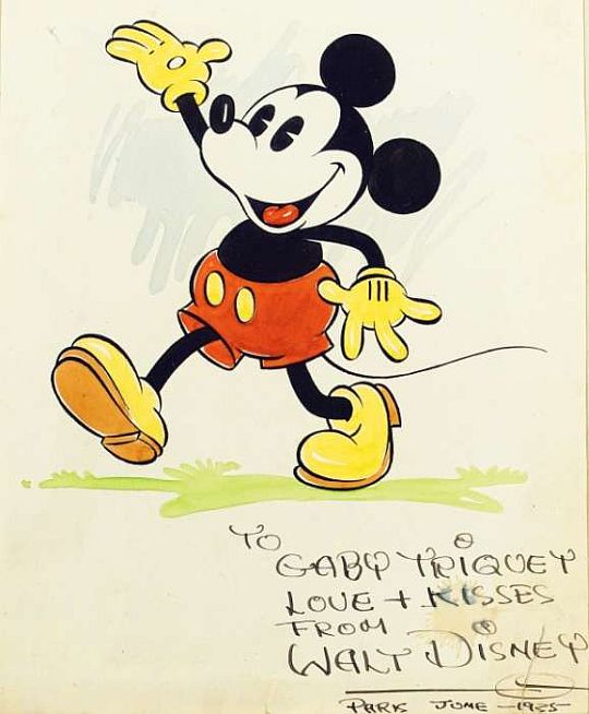 Mickey Mouse drawing autographed by Walt to young actress Gaby Triquet. Courtesy: Christie’s. © Disney.