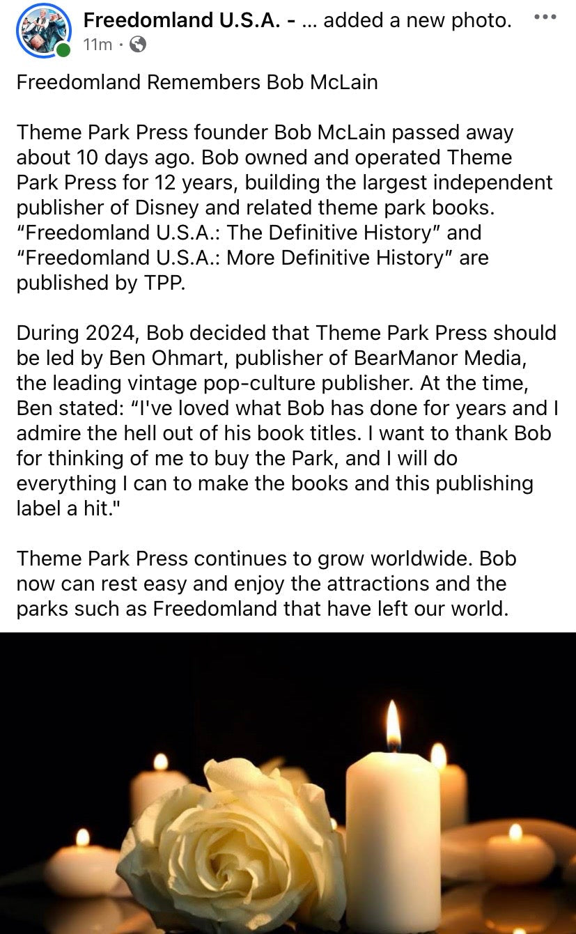 RIP, Bob McLaine, founder of Theme Park Press